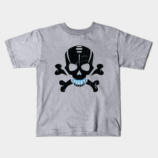 Rugby Fan Pirate Skull Kids T-Shirt by atomguy